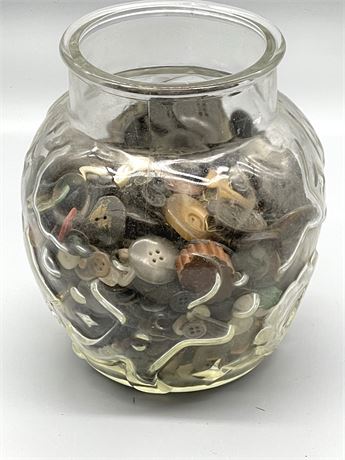 Glass Cookie Jar Full of Buttons