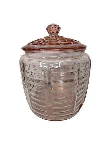 Anchor Hocking Manhattan Pink Depression Glass Cookie Jar