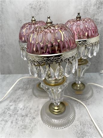 Pink Crystal Michelotti Prism Glass Boudoir Princess Lamps