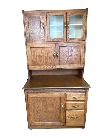Antique Oak Hoosier Cabinet with Copper Top