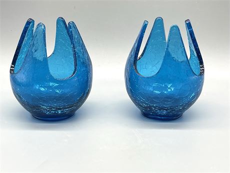 Crackle Glass Bluenique Candle Holder Vases