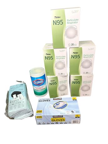 N95 Respirators, Gloves, Clorox Wipes