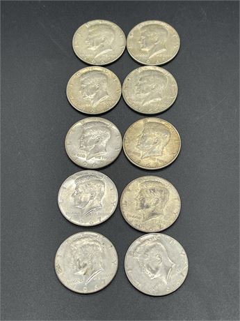 Ten (10) 1967 Silver Kennedy Half Dollars