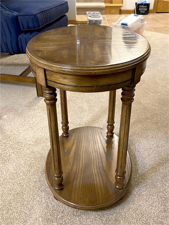 Oak and Burl Wood Oval Side Table