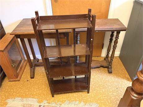 Wood Tables and Bookshelf