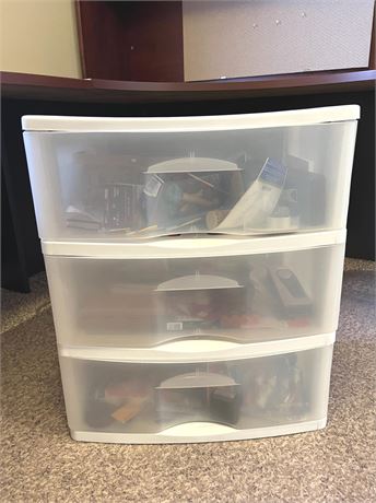 3-Tier Plastic Storage Bin w/ Office Supplies