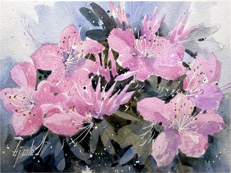 Barney B.J. Cole Original Watercolor Pink Hibiscus Painting