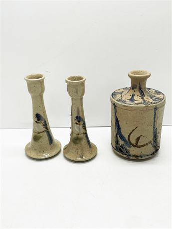 Signed Pottery Bud Vases