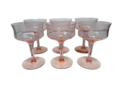 Vintage Pink Depression Glass Champagne Coupe Glasses