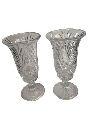 Two (2) Crystal Hurricane Lamps