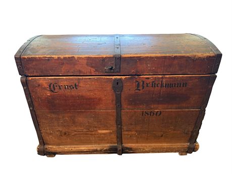c. 1860 Antique Wood Trunk