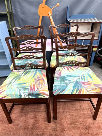 Four (4) Chippendale Style Chairs w/ Tropical Upholstery