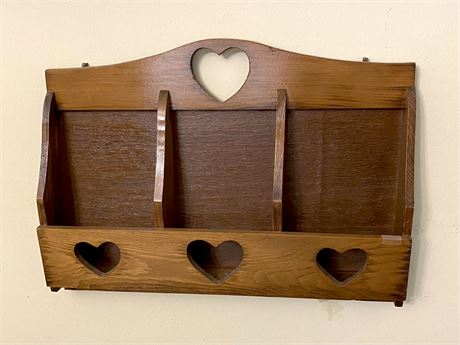Vintage Wood Hearts Wall Organizer