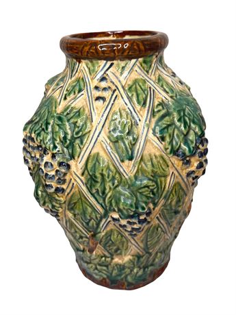 Vintage Majolica-Style 11-Inch Pottery Vase