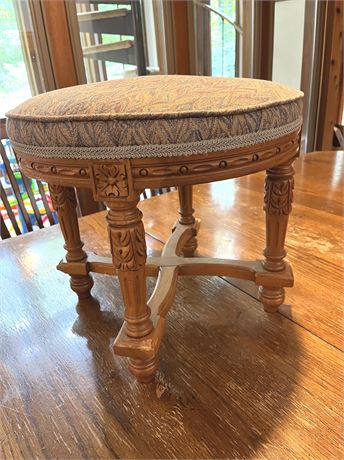 Carved Wood Round Stool