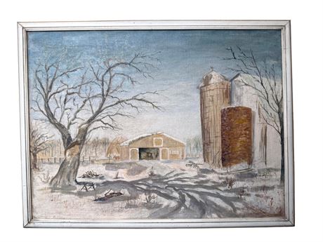 Farmhouse Oil Winter Landscape Painting