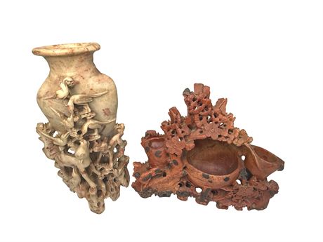 Chinese Hand Carved Soapstone Sculptures