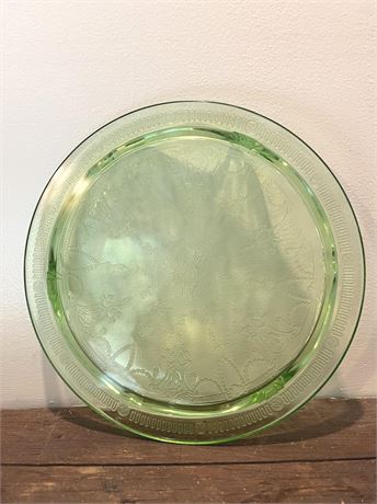 10" Uranium Depression Glass Footed Plate