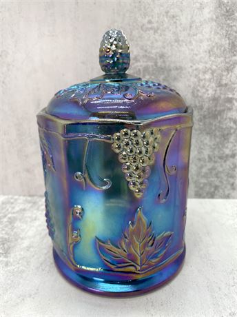 Indiana Carnival Glass Iridescent Blue Canister w/ Lid