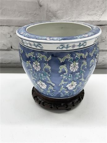 Asian Blue Porcelain Flower Pot