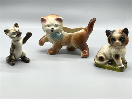 Three Cat Figurines
