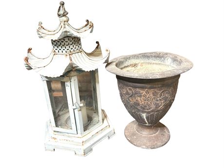 Metal Lantern and Metal Planter/Urn