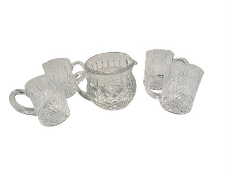 Crystal Pitcher w/ Four (4) Crystal Mugs