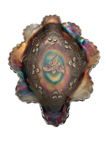 Dugan Wreathed Amethyst Carnival Glass Ruddfled Edge Bowl
