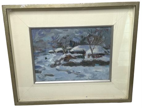 Mid-Century Impressionist Winter Oil Landscape Painting