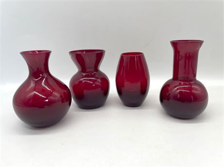 Hand Blown Glass Ruby Red Bud Vases