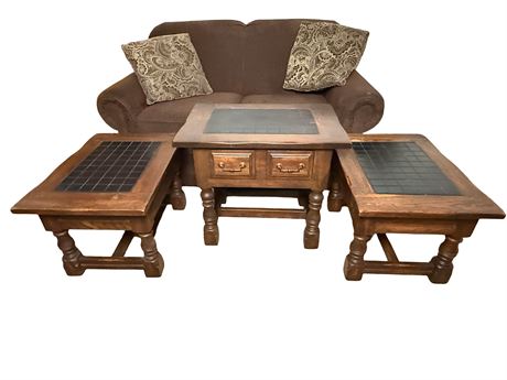 Matching Wood and Tile Top Tables