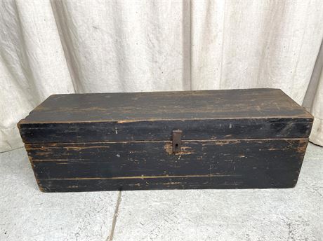Antique Long Black Wooden Trunk