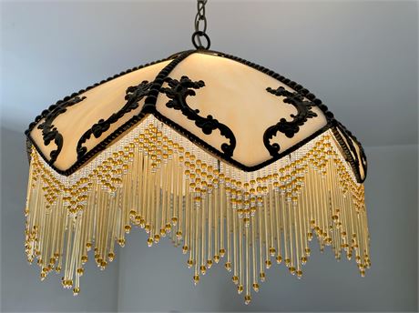 18" Meyda Tiffany Yellow Glass Ceiling Shade w/ Glass Bead Fringe