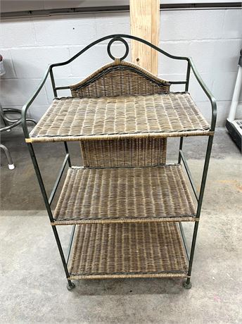 Wrought Iron and Wicker 3-Tier Stand