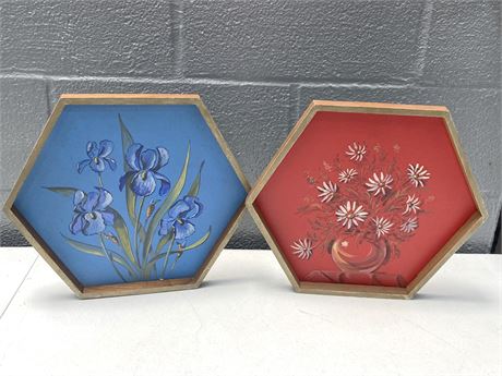 Hand Painted Floral Hexagon Wall Art