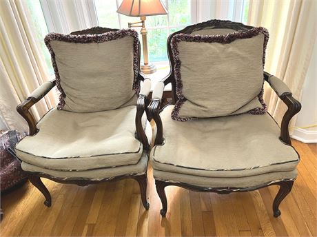 Antique French Style Carved Walnut Upholstered Chairs