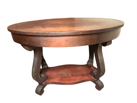 Antique Empire Style Mahogany Oval One-Drawer Side Table