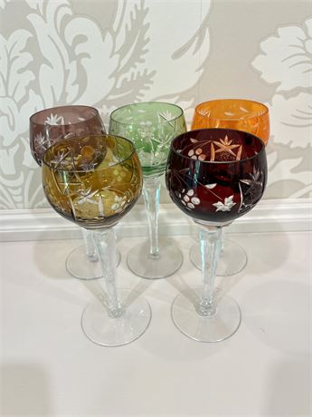 Bohemian Crystal Cut Glass Wine Glasses