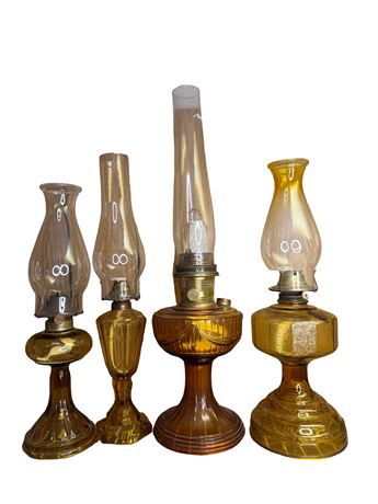 Amber Glass Oil Lamps including Aladdin, P&A Lamps
