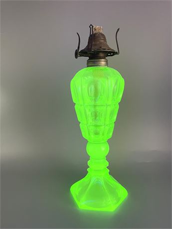 Antique Uranium Glass Oil Lamp