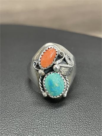 Turquoise Coral Sterling Silver Ring