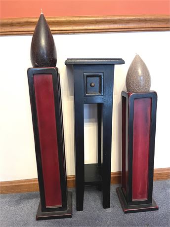 Hand Painted Wood Display Table and Floor Candle Holders