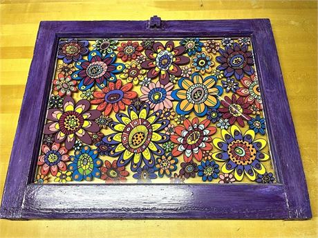 Reverse Painted Floral Glass Window