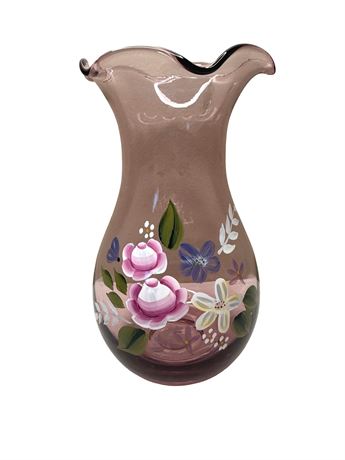 Fenton Purple Glass Amethyst Hand Painted Vase