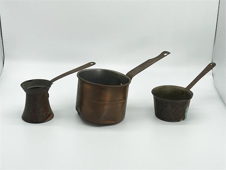 Three (3) Copper Ladles / Pots
