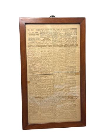 Framed Civil War Era Newspaper Article