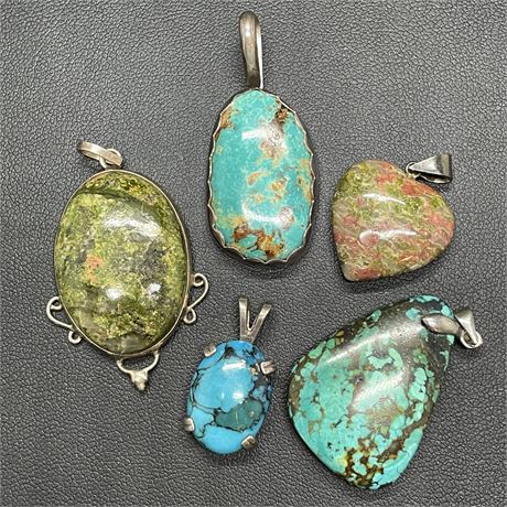 Turquoise and Unakite Sterling Silver Pendants