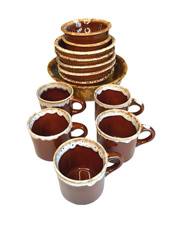 Brown Drip Glaze Pottery Bowls and Mugs
