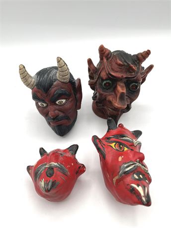 Carved Wood Folk Art Devil Figures