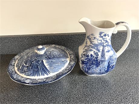 Liberty Blue Serving Bowl and Pitcher